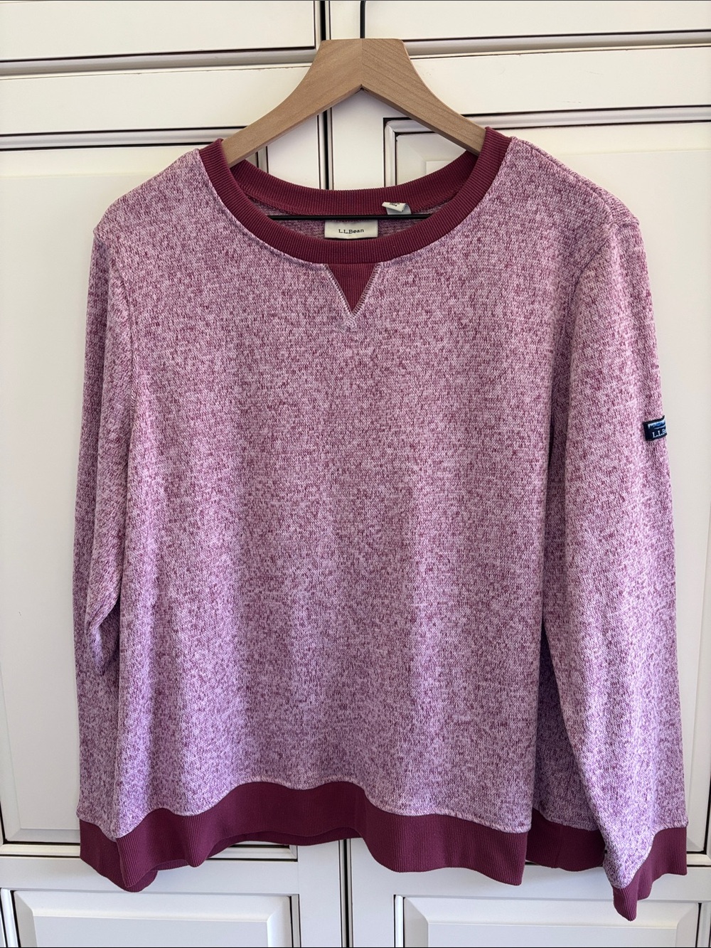LL Bean Mauve Pink Fleece Lined Knit Sweater Sweatshirt Pullover Women’s XL
